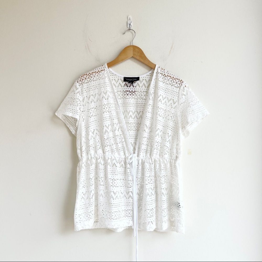 Perceptions White Tie Lace Cover Up